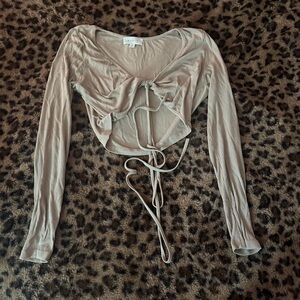 Nasty Gal Beige Long Sleeve Crop Top